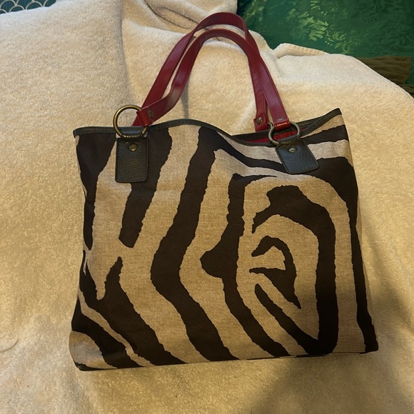 Zebra animal print purse with red leather straps tote bag - Picture 1 of 7